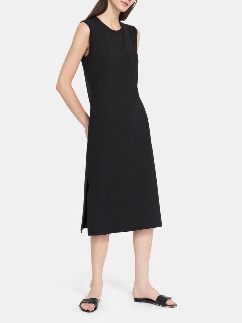 Theory Black Muscle Dress Modal Cotton MIDI Dress Sz S